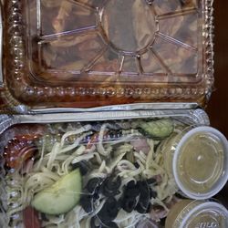 Gerry's Pizza - Baked mostaccioli and a chef salad