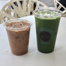 Large iced matcha ($5.75) and small iced mocha (less expensive but still expensive) Large iced matcha ($5.75) and small iced mocha (less expensive but still expensive)
