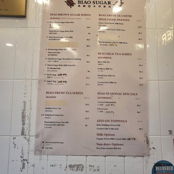 Biao Sugar - menu on wall - Bubble Tea Near Me - New York, New York Biao Sugar - menu on wall - Bubble Tea Near Me - New York, New York