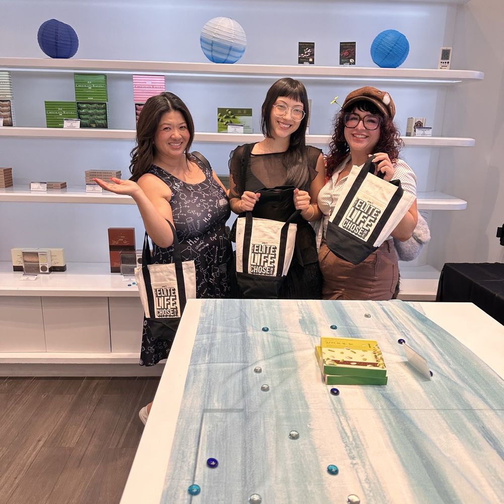 Community Experience: ROYCE' Chocolate - Cherry A,, Becca N., and Brianna E. with our Yelp Totes! - Yelp Events Near Me - Houston, Texas