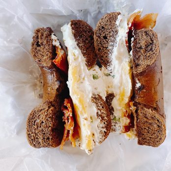 Wholy Bagel - Breakfast sandwich - pumpernickel, bacon, scallion cream cheese - Bagels Near Me - Austin, Texas Wholy Bagel - Breakfast sandwich - pumpernickel, bacon, scallion cream cheese - Bagels Near Me - Austin, Texas