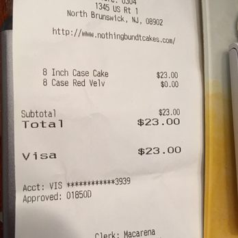 Nothing Bundt Cakes - Birthday cake paid receipt - Bakeries Near Me - North Brunswick, New Jersey Nothing Bundt Cakes - Birthday cake paid receipt - Bakeries Near Me - North Brunswick, New Jersey