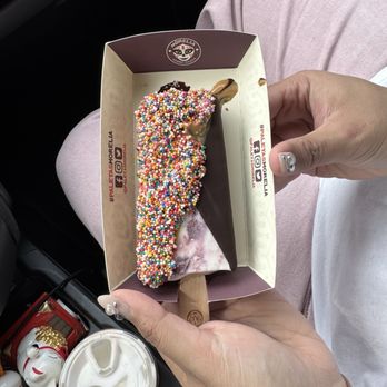 Morelia Gourmet Paletas - Greek yogurt and berries with dark chocolate/cookie butter candy coating and rainbow sprinkle - Desserts Near Me - Hoboken, New Jersey