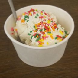 Fig and goat cheese ice cream with rainbow sprinkles