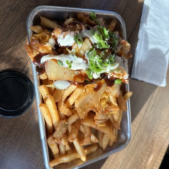 Initiative Brewing - Korean Fries (half with no toppings for the kids). This was the best thing we ate. So good. - Brewpubs Near Me - Redmond, Oregon