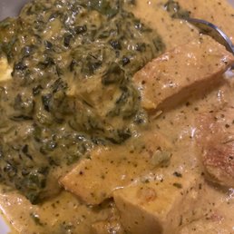 Saag Paneer, Chicken Tikki Marsala on rice Saag Paneer, Chicken Tikki Marsala on rice