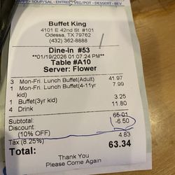 Buffet King - The discount they gave us They should taken one buffet off