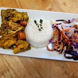 Kingston 99 Kitchen - Curry Chicken with Jasmine white Rice with steam Cabbage