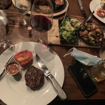 Oak Steakhouse - Filet, Brussels sprouts, broccoli, and New York strip - New American Near Me - Alpharetta, Georgia Oak Steakhouse - Filet, Brussels sprouts, broccoli, and New York strip - New American Near Me - Alpharetta, Georgia