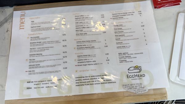 Menu photo 4 Egghead Sando Cafe San Jose, CA Menu photo 4 Egghead Sando Cafe San Jose, CA