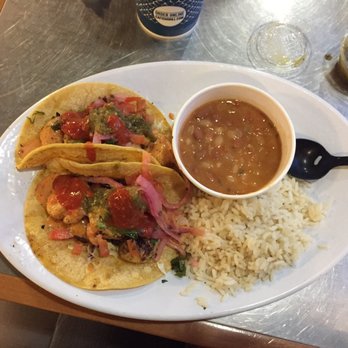 California Fish Grill - Cajun shrimp tacos with two sides - Seafood Near Me - Brea, California California Fish Grill - Cajun shrimp tacos with two sides - Seafood Near Me - Brea, California