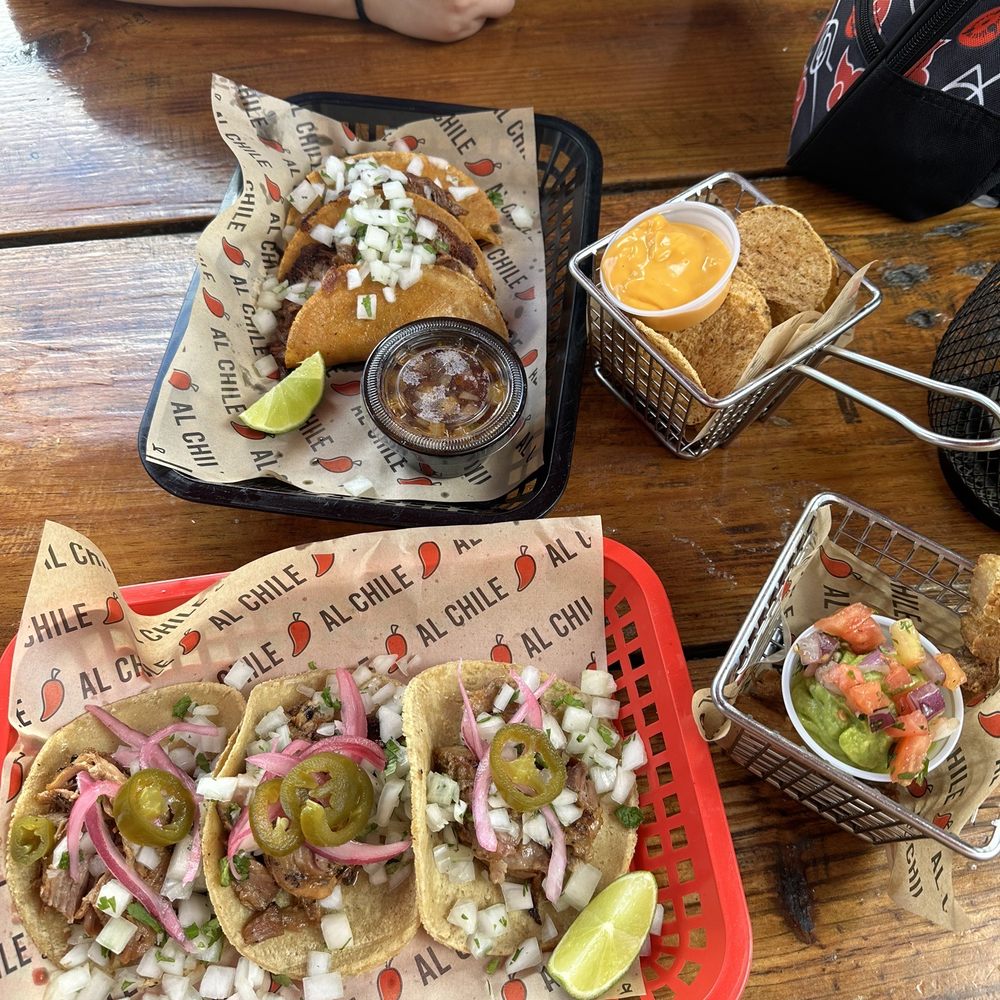 Birria Taco , Carnitas Taco , Nachos with cheese , chicharrón with guac Birria Taco , Carnitas Taco , Nachos with cheese , chicharrón with guac