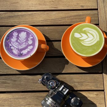 1 Oz Coffee - Ube Latte, camera (not sold here, and Matcha Latte - Caterers Near Me - Santa Clara, California 1 Oz Coffee - Ube Latte, camera (not sold here, and Matcha Latte - Caterers Near Me - Santa Clara, California