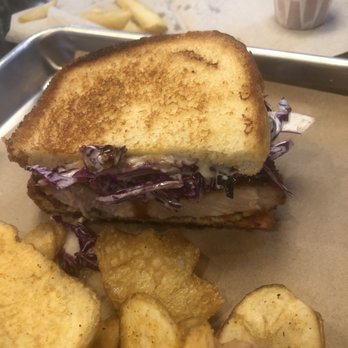Bok Choy Boy - Katsu Sando (actually 1/2 cuz we devoured the other) and fresh chips!! - Asian Fusion Near Me - Charleston, South Carolina Bok Choy Boy - Katsu Sando (actually 1/2 cuz we devoured the other) and fresh chips!! - Asian Fusion Near Me - Charleston, South Carolina