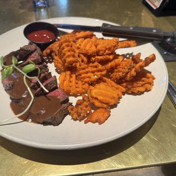Ukiah Brewing Company - Medium (to medium rare) steak with sweet potato fries. Yum! - Breweries Near Me - Ukiah, California Ukiah Brewing Company - Medium (to medium rare) steak with sweet potato fries. Yum! - Breweries Near Me - Ukiah, California