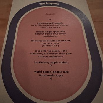 The Progress - Dessert menu at The Progress on September 23, 2023 - New American Near Me - San Francisco, California The Progress - Dessert menu at The Progress on September 23, 2023 - New American Near Me - San Francisco, California