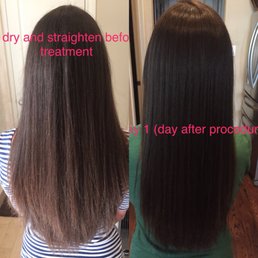 My hair is not color treated. Before treatment and the day after treatment. I LOVE my hair now! My hair is not color treated. Before treatment and the day after treatment. I LOVE my hair now!
