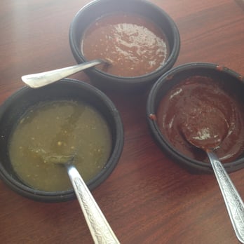 Pancho Villa - three kinds of salsa - hot, hotter, hottest! so flavorful! - Mexican Near Me - Long Beach, California