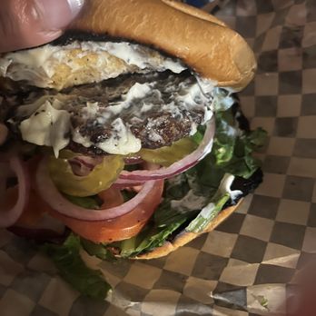Nickel Sandwich Grill - Burger, all the way, extra mayo! Delicious - Barbeque Near Me - Houston, Texas