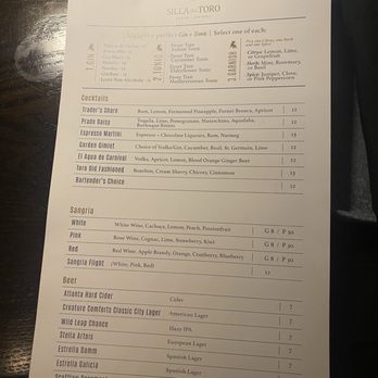 Silla Del Toro - Drink menu - Tapas/Small Plates Near Me - Atlanta, Georgia