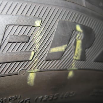 Tire Rack - Markings by the Continental/General tire inspector at the sidewall lumps.  His comments: "...did not feel any broken cords..." - Tires Near Me - South Bend, Indiana
