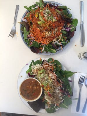 Photo of Blue Phoenix Cafe & Market - Lexington, VA, US. Phoenix salad (top), California salad, Mediterranean lentil soup