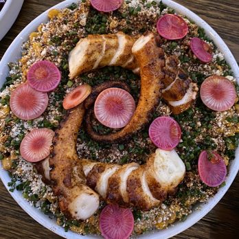 Rouge - Charred Spanish Octopus- street corn, cotija cheese, ninja radish - New American Near Me - Studio City, California Rouge - Charred Spanish Octopus- street corn, cotija cheese, ninja radish - New American Near Me - Studio City, California
