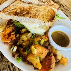 Stanz Cafe - Soft Fried Eggs, Bacon, Gorgonzola, Arugula, Rustic Toast