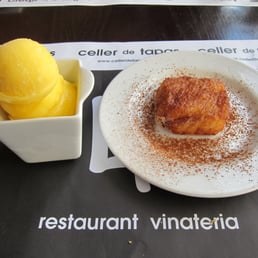 orange sorbet & fried milk with cinnamon
