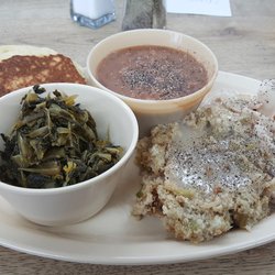 The Breakfast Shop - Chicken n' Dressing, turnip greens and pintos, delicious.