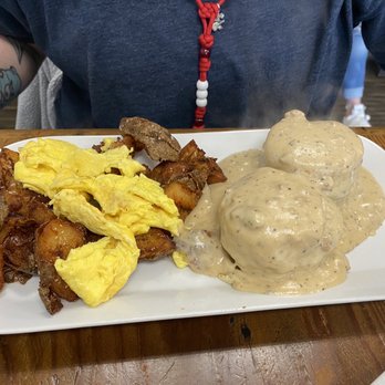 Scratch - Sausage Biscuits and gravy. Scrambled eggs and home fries - Breakfast & Brunch Near Me - Independence, Ohio Scratch - Sausage Biscuits and gravy. Scrambled eggs and home fries - Breakfast & Brunch Near Me - Independence, Ohio