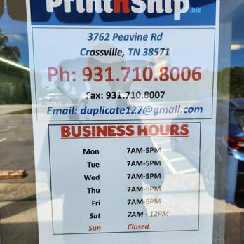Duplicate Print Pack & Ship - Hours Sign - Printing Services Near Me - Crossville, Tennessee Duplicate Print Pack & Ship - Hours Sign - Printing Services Near Me - Crossville, Tennessee