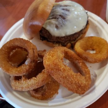 Burg'r Bar - Bison burger with provolone and mushrooms, which are under the burger. - Burgers Near Me - Punta Gorda, Florida