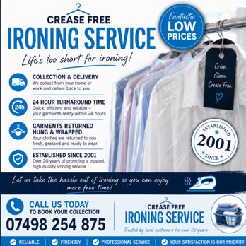 Crease Free Ironing Service - Fantastic value - Laundry Services Near Me - Rigside, SLK Crease Free Ironing Service - Fantastic value - Laundry Services Near Me - Rigside, SLK