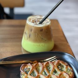 Haraz Coffee House - Pistachio latte with oat milk.