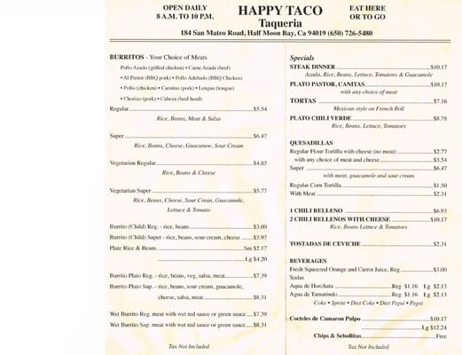 Menu photo 6 Happy Taco Half Moon Bay, CA