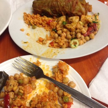 iLOVEiSTANBUL - Our plates (a mix of the potato salad, chickpea salad, bulgur rice, dolmas, and cabbage rolls). The cabbage rolls were our favorite. - Turkish Near Me - Melbourne, VIC