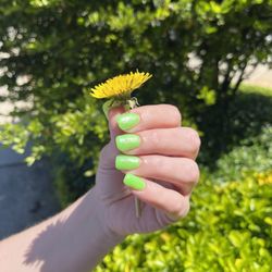 Sparkly neon structure gel manicure on natural nails