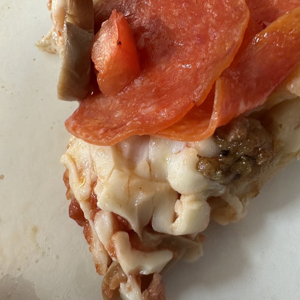 Cheese is not even melted; tomatoes and mushrooms still crunchy and raw. Cheese is not even melted; tomatoes and mushrooms still crunchy and raw.