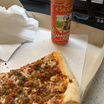 Little Pizza Parlor - San Gennaro slice that's vegan and a blood orange soda - Pizza Near Me - Brooklyn, New York Little Pizza Parlor - San Gennaro slice that's vegan and a blood orange soda - Pizza Near Me - Brooklyn, New York