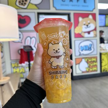 Shibainc Cafe - Mango green tea with lychee jelly (25% ice)(50% sweet) - Bubble Tea Near Me - Sacramento, California Shibainc Cafe - Mango green tea with lychee jelly (25% ice)(50% sweet) - Bubble Tea Near Me - Sacramento, California
