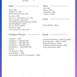 Winged Beauty Studio - This is my price menu