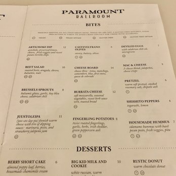 Paramount Ballroom - Menu 10-19-19 - Vegetarian Near Me - Cheyenne, Wyoming