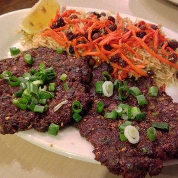 Khyber Pass Kabob - chapli kabob (grilled ground sirloin, marinated with scallions, cilantro and coriander), with special rice - Afghan Near Me - Dublin, California Khyber Pass Kabob - chapli kabob (grilled ground sirloin, marinated with scallions, cilantro and coriander), with special rice - Afghan Near Me - Dublin, California