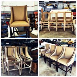 De La Rosa Upholstery & Manufacturing - Custom built dining chairs created in our carpentry room. The final touches were hand-hammered nail trim.