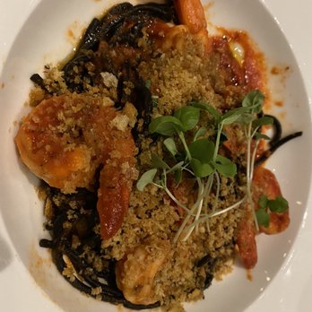 Warehouse 72 - Shrimp with squid ink pasta - New American Near Me - Houston, Texas Warehouse 72 - Shrimp with squid ink pasta - New American Near Me - Houston, Texas