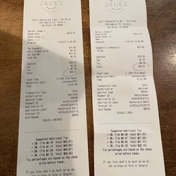As you will see the two receipts..one for our good..hubby gave 18%!! Ughh!! :{ My Mom's to go order..gave 20%!!! :{