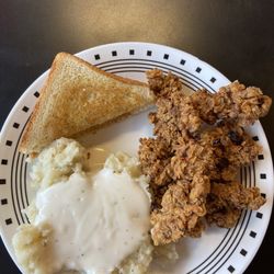 Treats And Treasures - Steak fingers, fresh made mashed potatoes. We don't believe in instant !