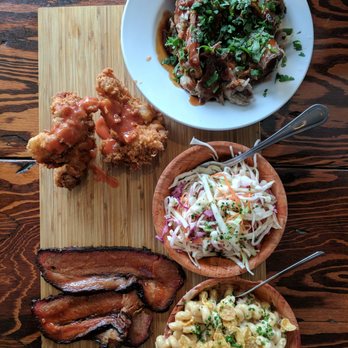 Saltlick Smokehouse - Smoked BBQ pork, Nashville hot chicken, beef brisket, tangy slaw, and brisket mac and cheese (every bite of this platter was amazing!) - Smokehouse Near Me - Hamilton, Ontario Saltlick Smokehouse - Smoked BBQ pork, Nashville hot chicken, beef brisket, tangy slaw, and brisket mac and cheese (every bite of this platter was amazing!) - Smokehouse Near Me - Hamilton, Ontario