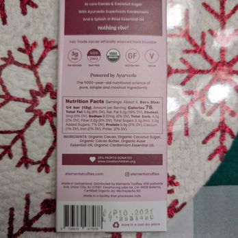 Tifa Chocolate & Gelato - Element rose cardamom dark chocolate bar, Clean organic vegan chocolate - Gelato Near Me - Webster, Texas Tifa Chocolate & Gelato - Element rose cardamom dark chocolate bar, Clean organic vegan chocolate - Gelato Near Me - Webster, Texas